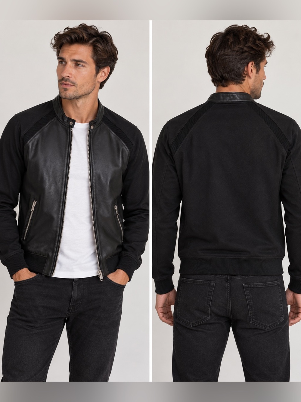 The Kooples Sport Men’s Black Mixed Media Moto Jacket Size S
